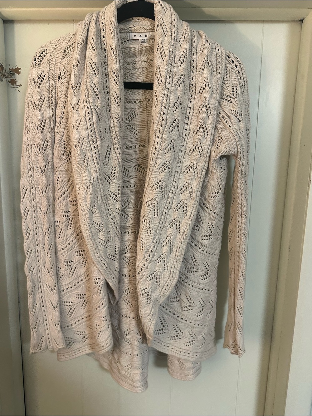 CAbi Lace-Open Shawl Cardigan in Soft Cream